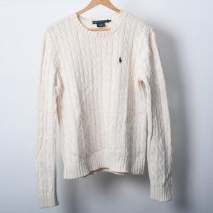 Women's Cream Ralph Lauren Cable Knit Crew Sweater Large